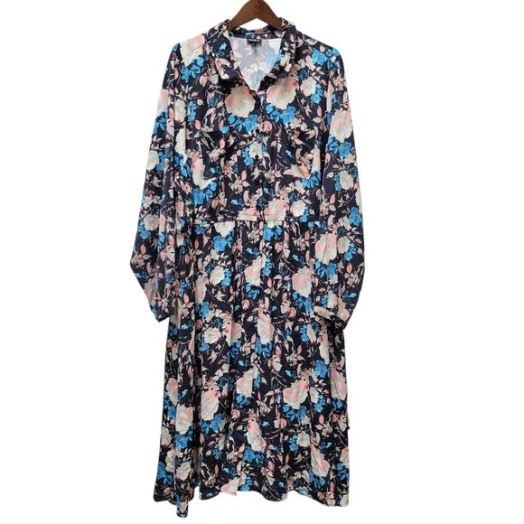 Torrid Women's Midi Floral Flare Long-Sleeves Dress Size 4 Excellent Condition - Picture 2 of 11